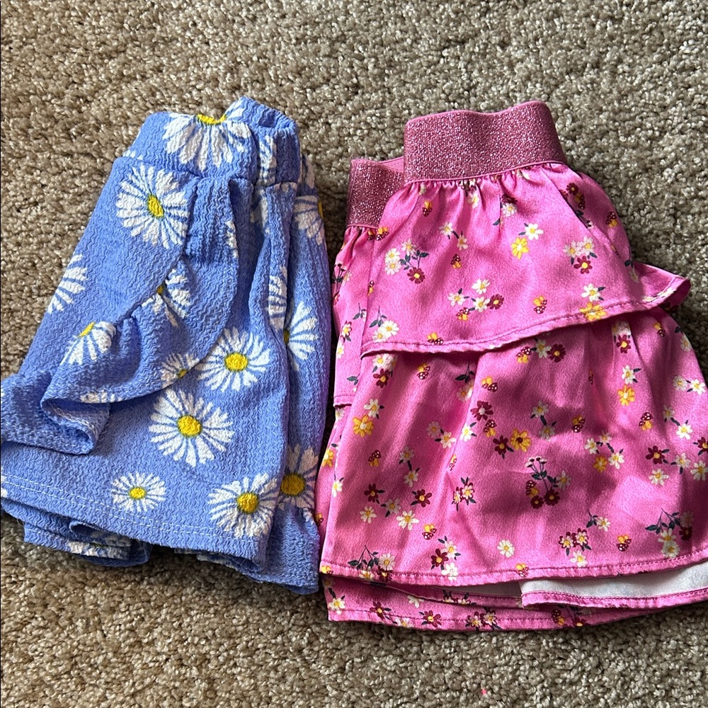 Girls' Daisy Blue Knit Skort & Pink Floral Tiered Skirt Set